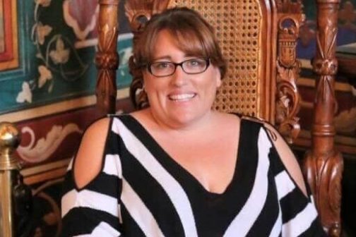 a woman sitting on a chair